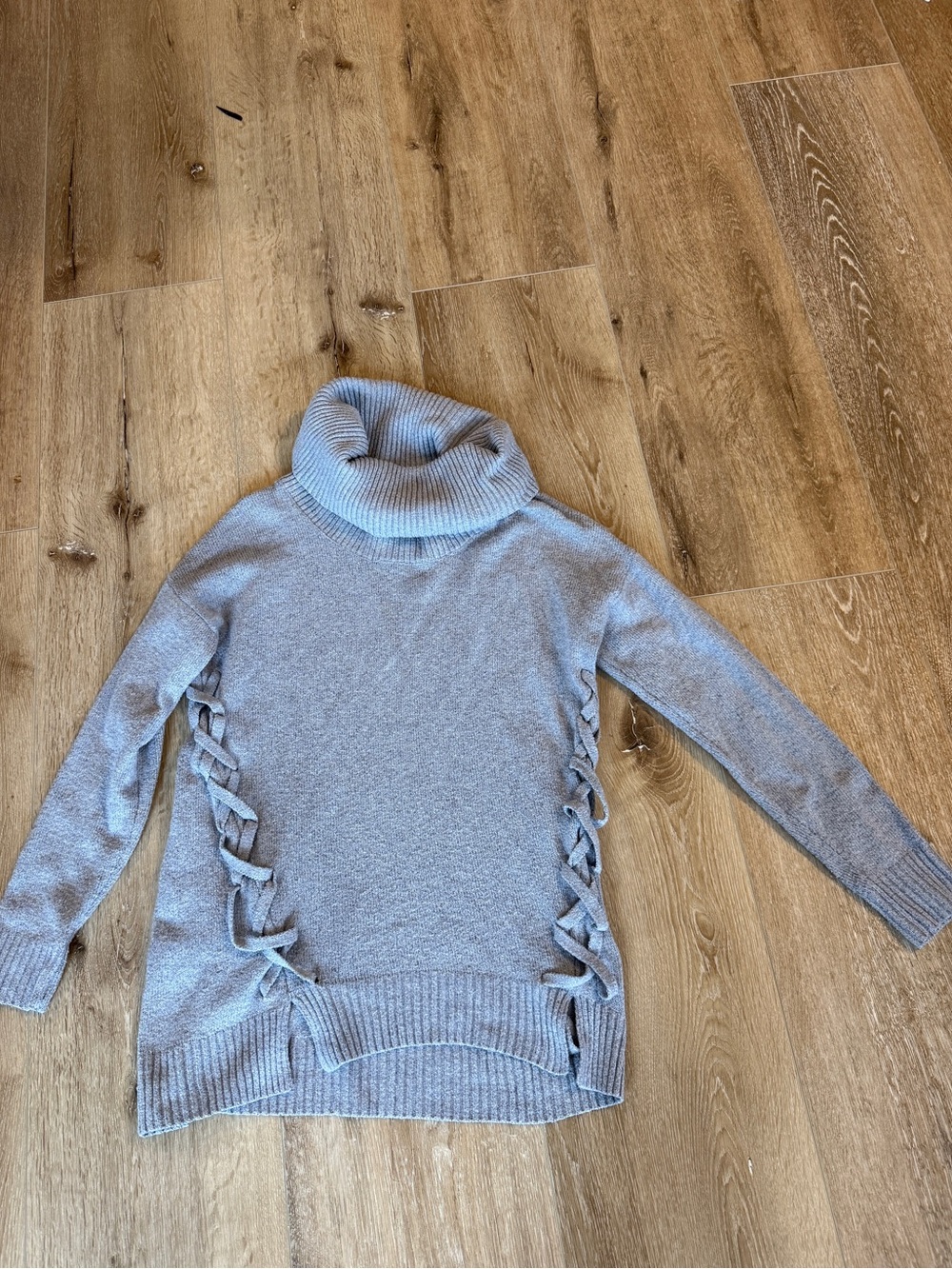 Pink Rose Blue Cowl Neck Sweater with Side Lace-Up